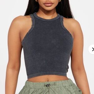 BOGO 🛍️ Sleeveless Ribbed Acid Black Crop Top